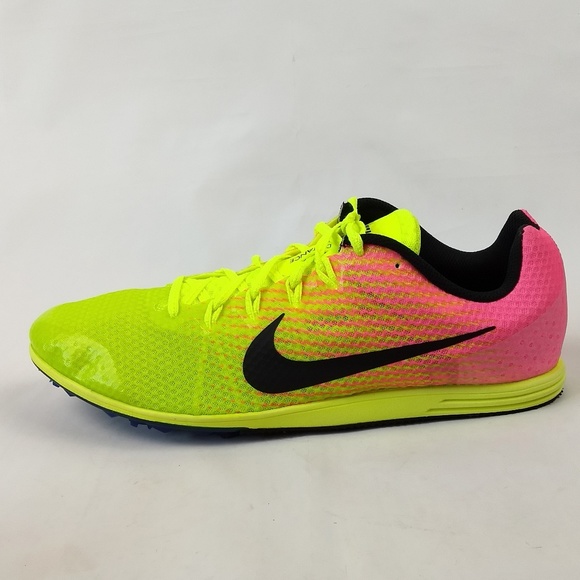 yellow and pink nike spikes